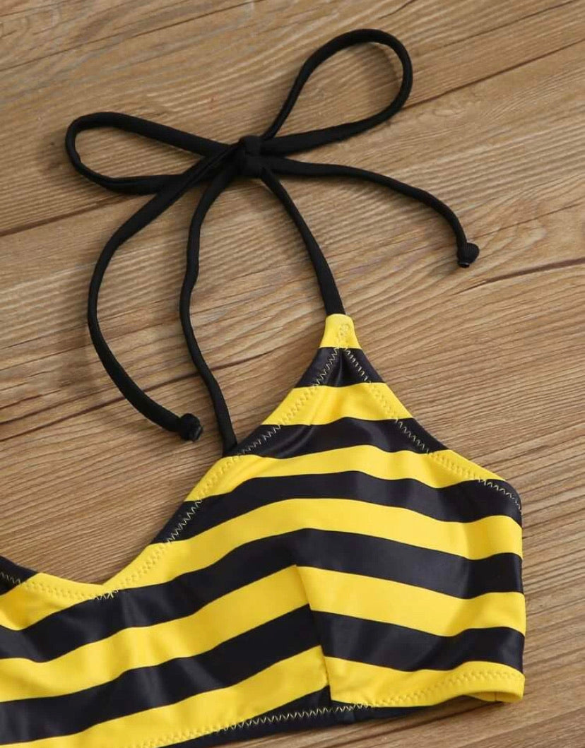 Stripy Wireless Bikini Swimsuit