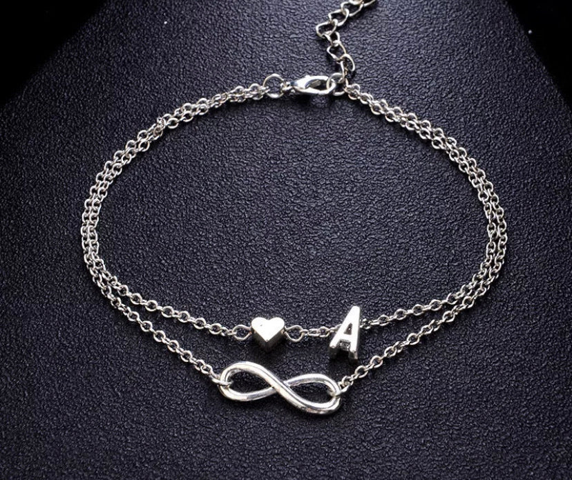 Letter Heart Ankle Bracelet