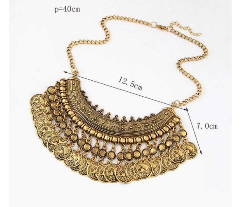 Tribal Coin Tassels Necklace
