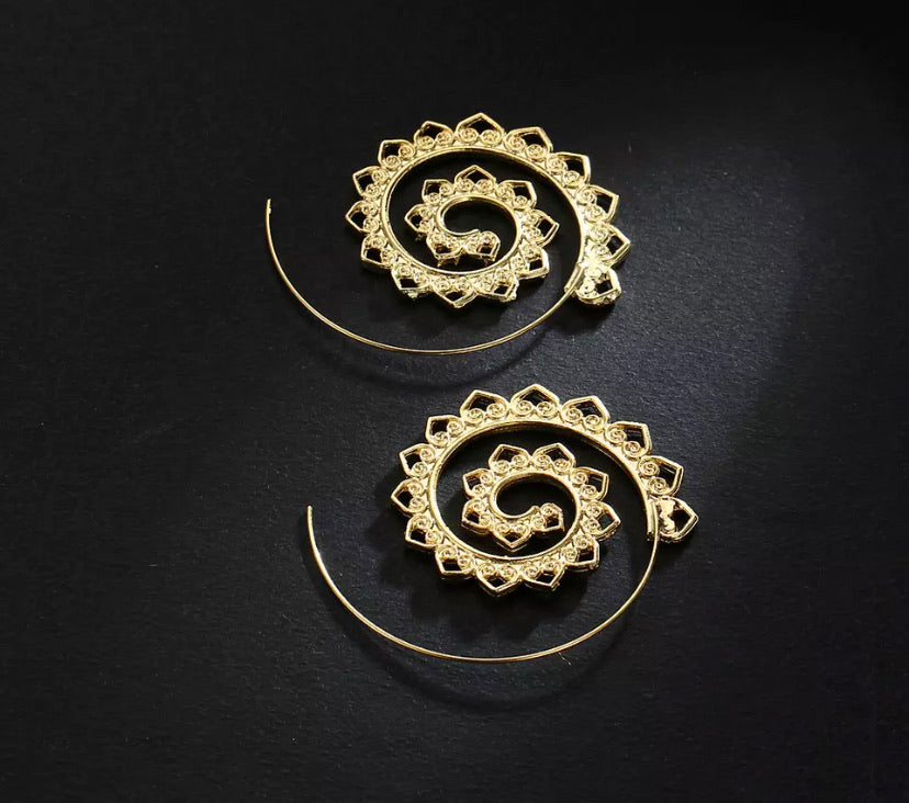 Ethnic Swirl Gold Tone Hoop Earring