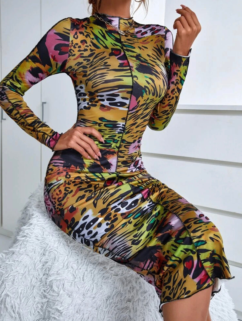 Leopard Butterfly Pencil Dress