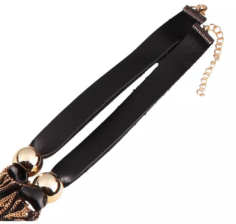 Leather Layers Tassel Sweater Necklace