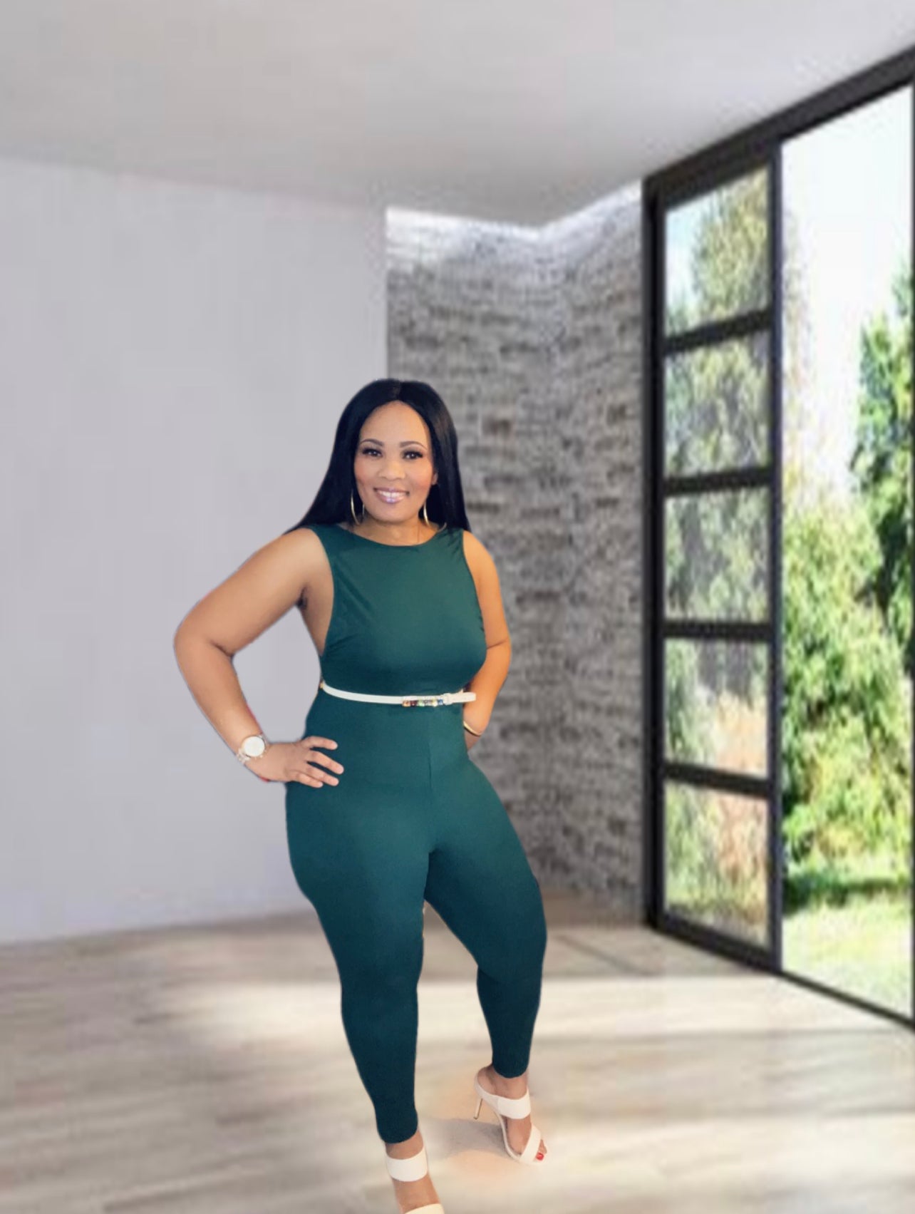 Liz Emerald Jumpsuit (belt not included)