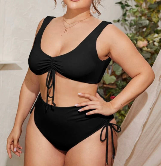 Plus Size Plain Black Swimsuit