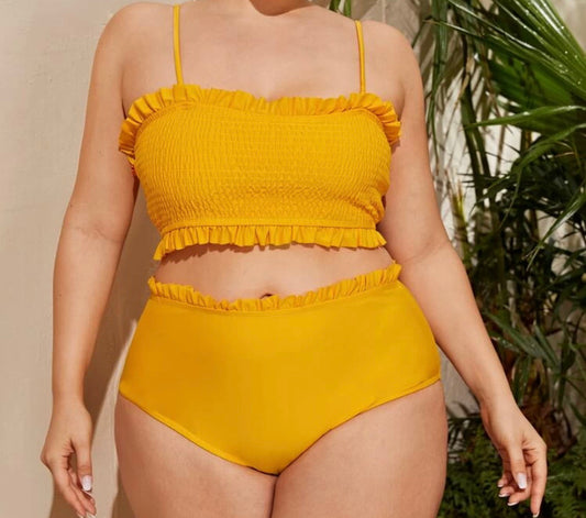 Frills Trimming Plus Size Swimsuit