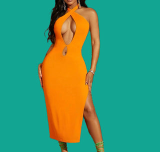 Sweet Tangerine Halter Dress