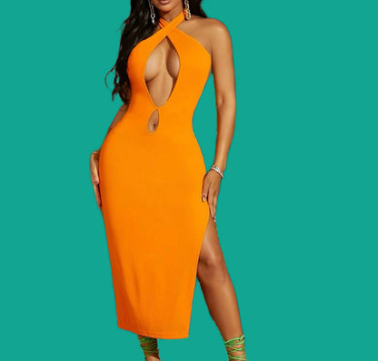 Sweet Tangerine Halter Dress