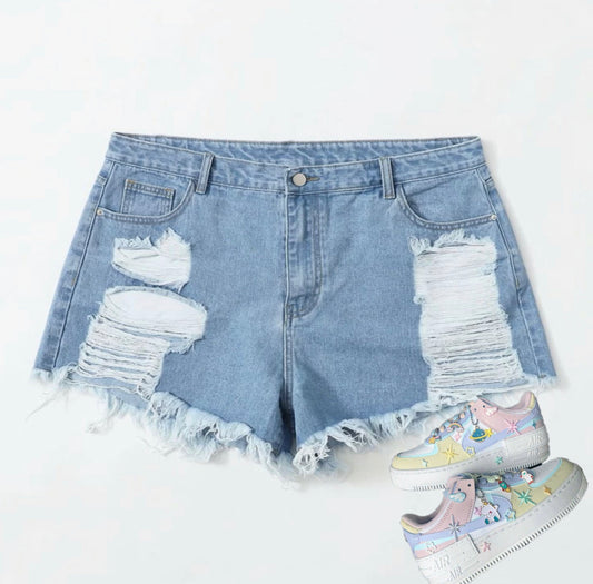 Plus Ripped Denim Shorts