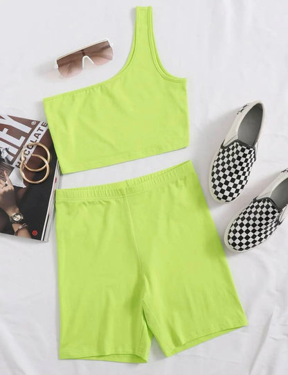 Neon Biker Active Shorts Set