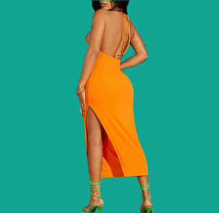 Sweet Tangerine Halter Dress