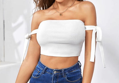 Tie Off Shoulder Crop Top