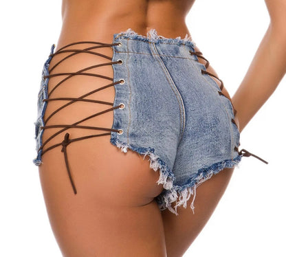 Lace up High waist shorts women