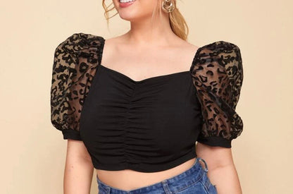 Plus Size Puff Sleeve Crop Top