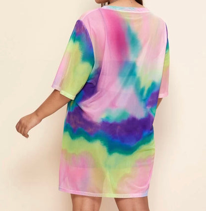 Plus Size Tie Dye Transparent Top