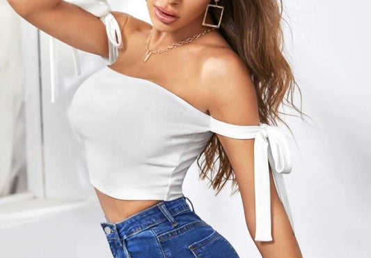 Tie Off Shoulder Crop Top