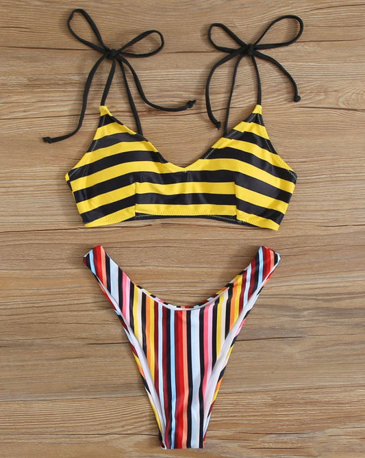 Stripy Wireless Bikini Swimsuit