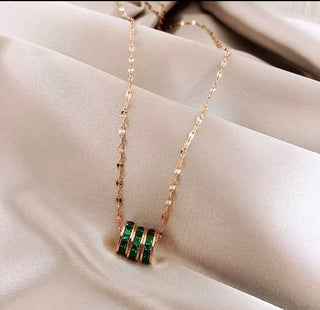 Stainless Steel Green Crystal Pendant Necklace