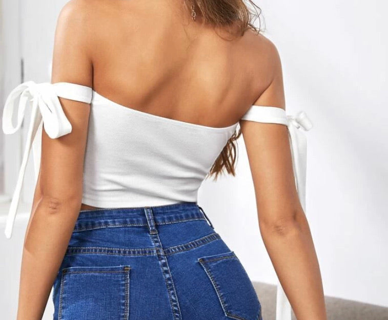 Tie Off Shoulder Crop Top