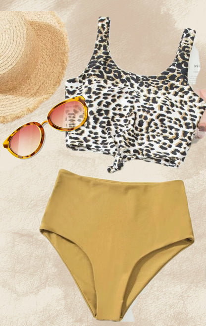 High waisted Leopard Two Piece Swimsuit