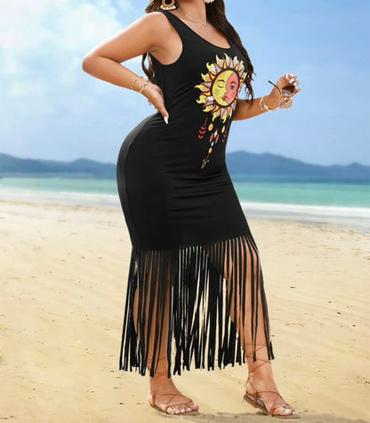 African Sun Tassel Plus Dress