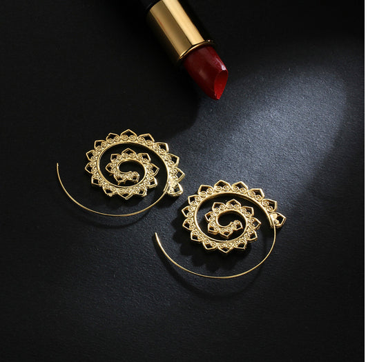 Ethnic Swirl Gold Tone Hoop Earring